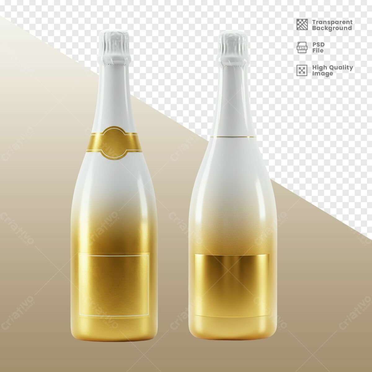 Mockup Garrafa de Champagne Dourada PSD Editável