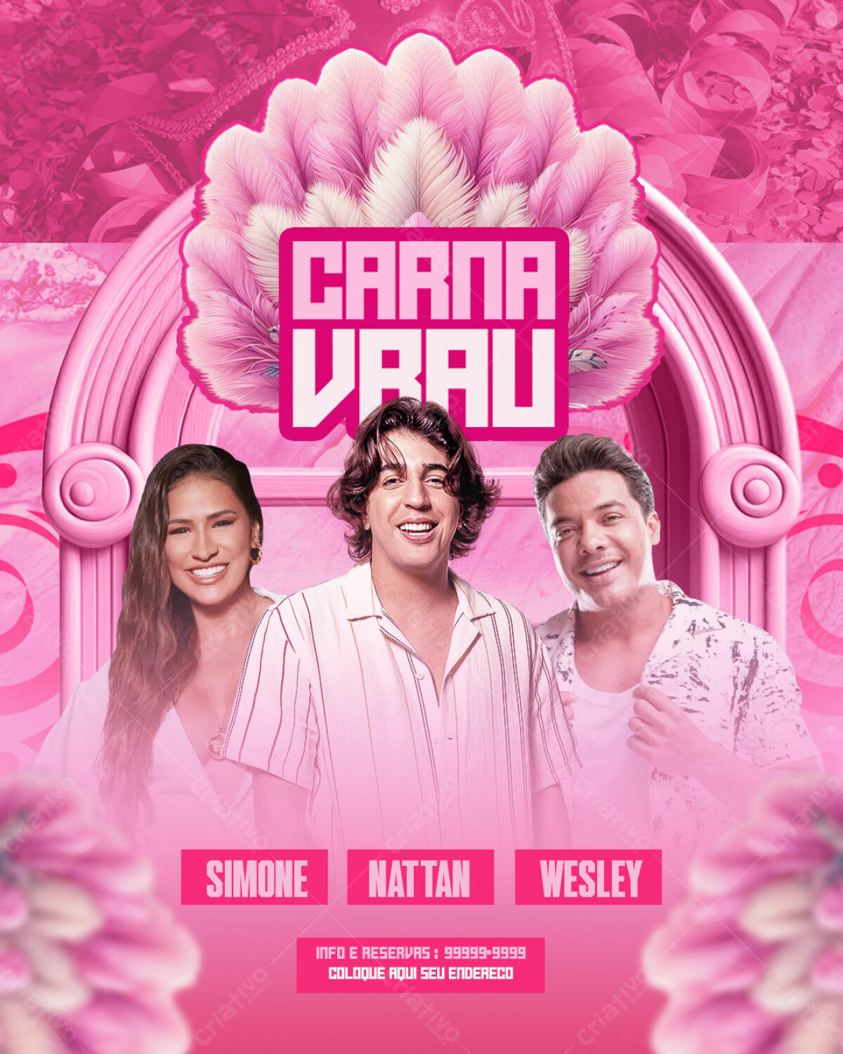Flyer Carnaval com Simone, Nattan e Wesley PSD Editável