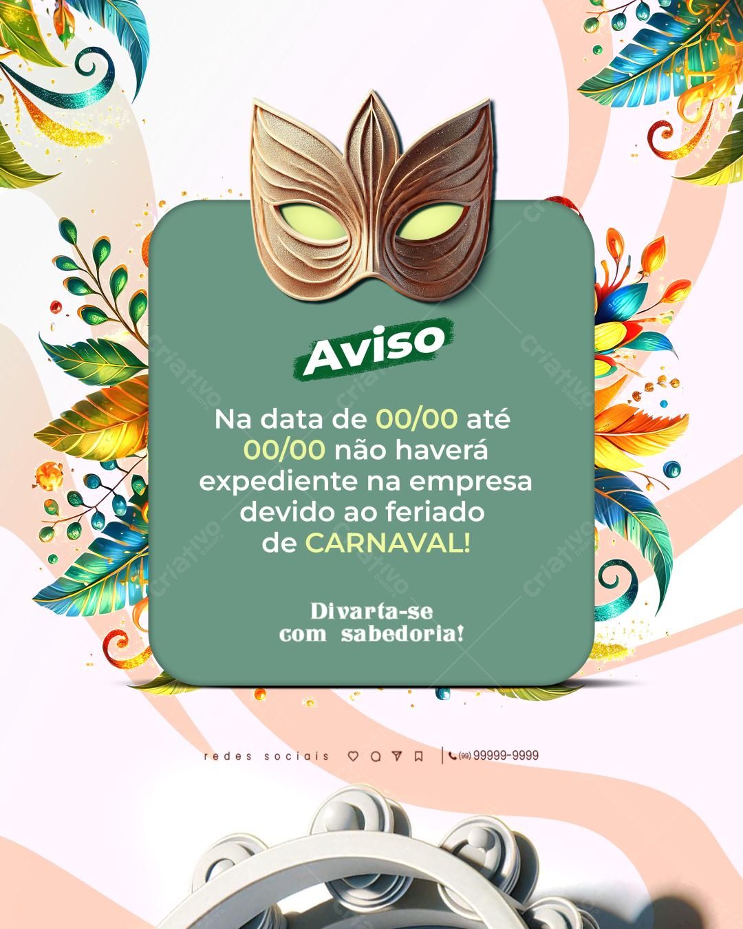Flyer para Aviso de Carnaval PSD Editável