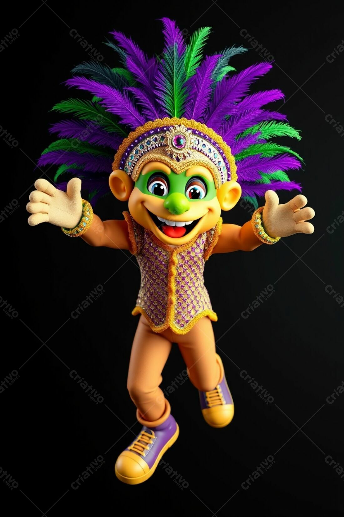 Mascote alegre carnaval roupa colorida