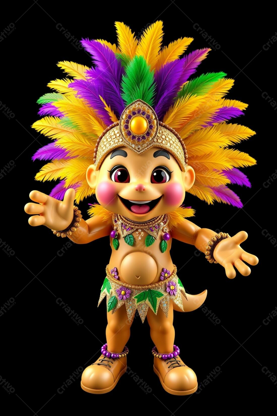 Mascote de Carnaval alegre em fundo preto