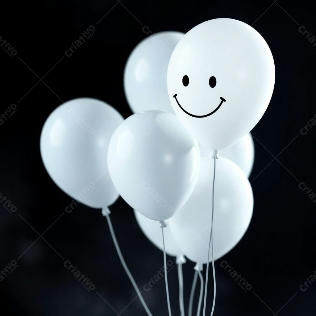 Balões brancos sorrindo fundo preto