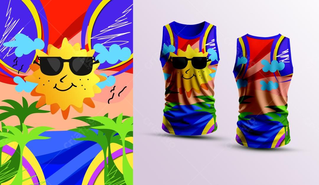 Ilustração vetorial Sol de Verão com palmeiras SVG