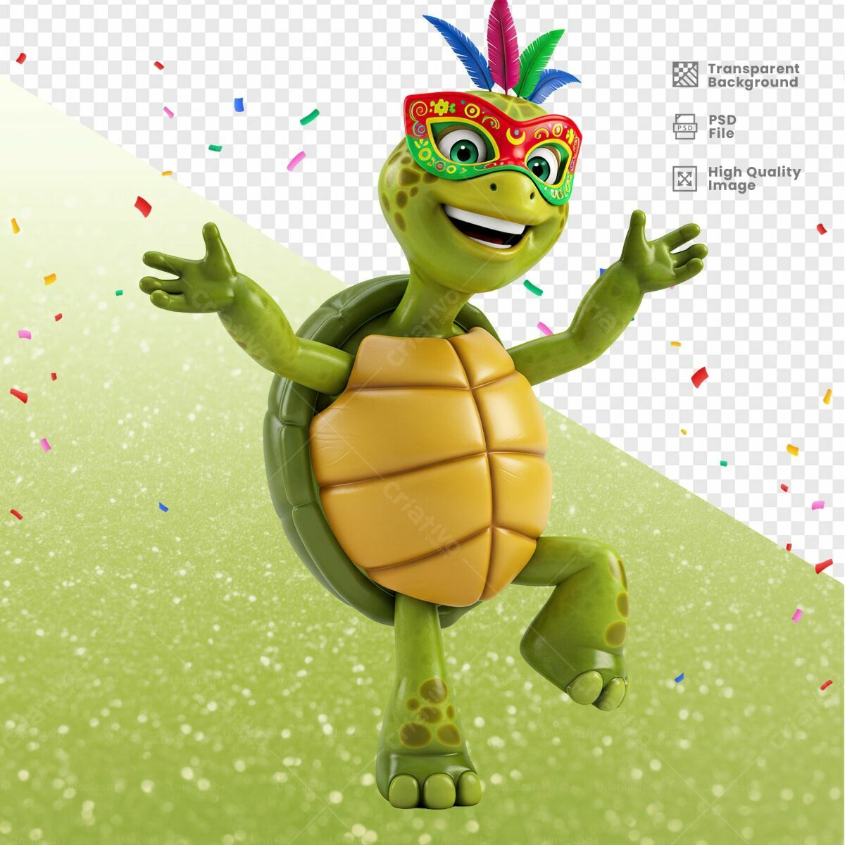 Arte com Tartaruga Carnavalesca PSD Editável
