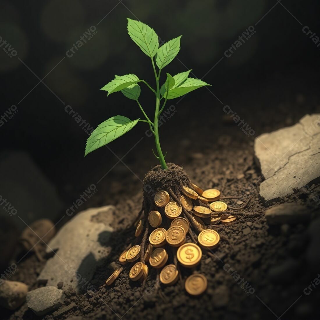 Planta crescendo de moedas de ouro