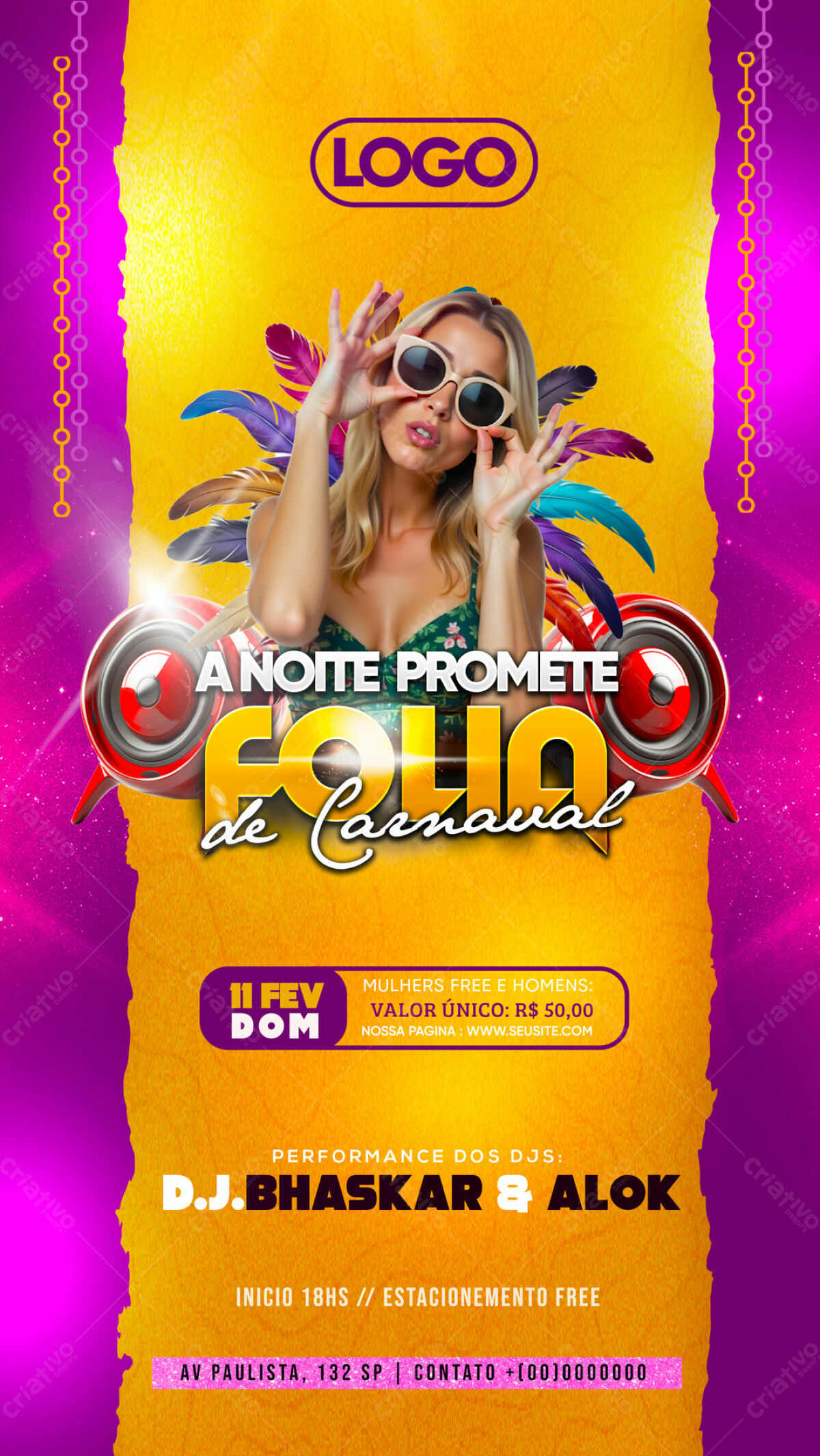 Flyer para Festa de Carnaval PSD Editável