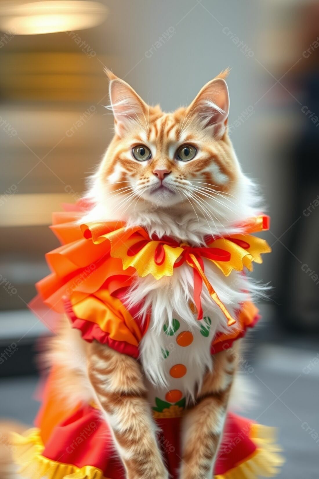 Gato ruivo vestido de palhaço