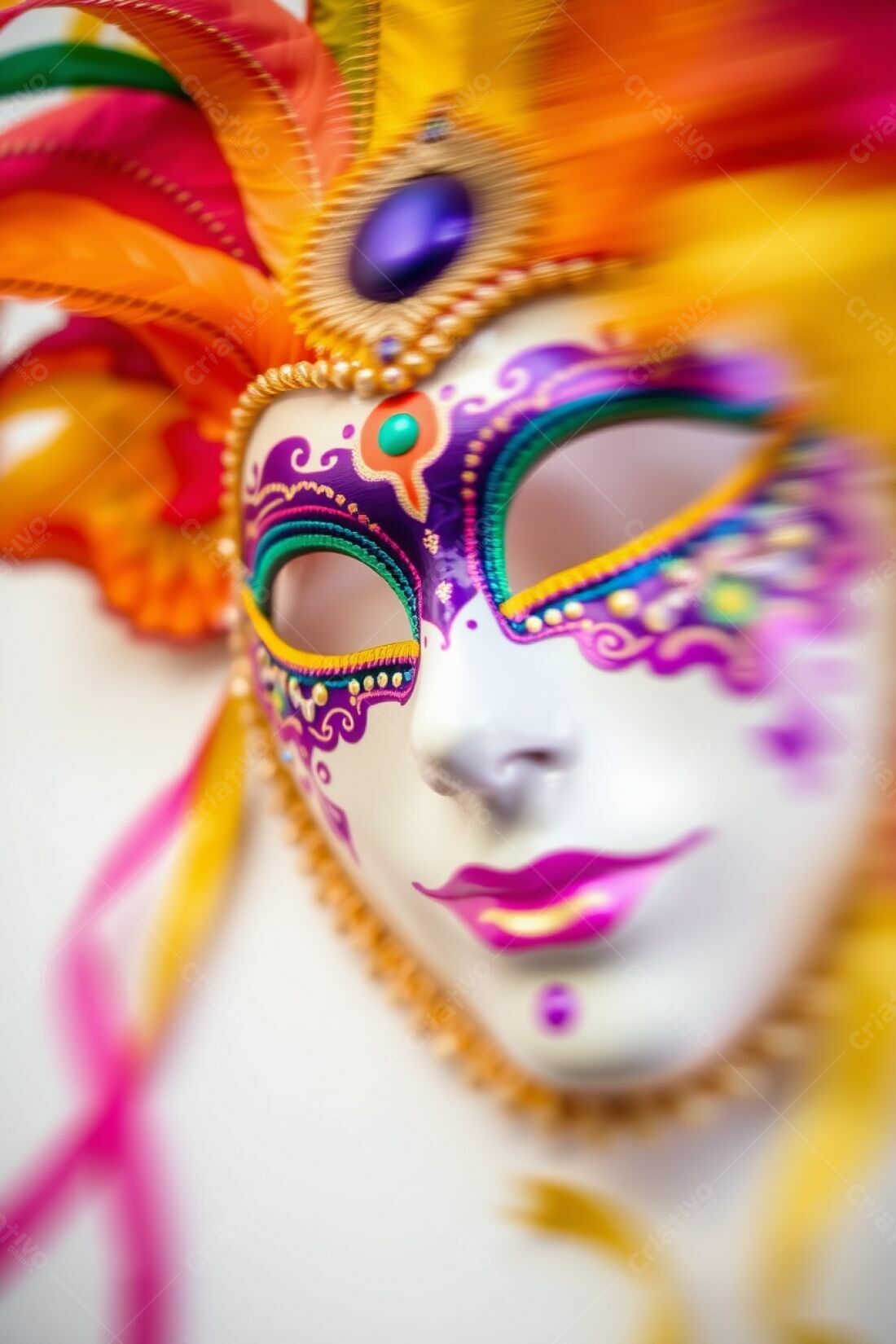 Máscara de Carnaval colorida com penas