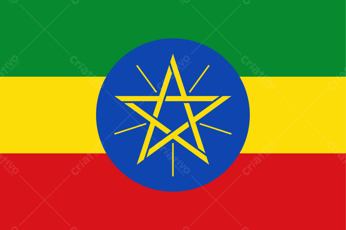 Bandeira da Etiópia verde amarela e vermelha