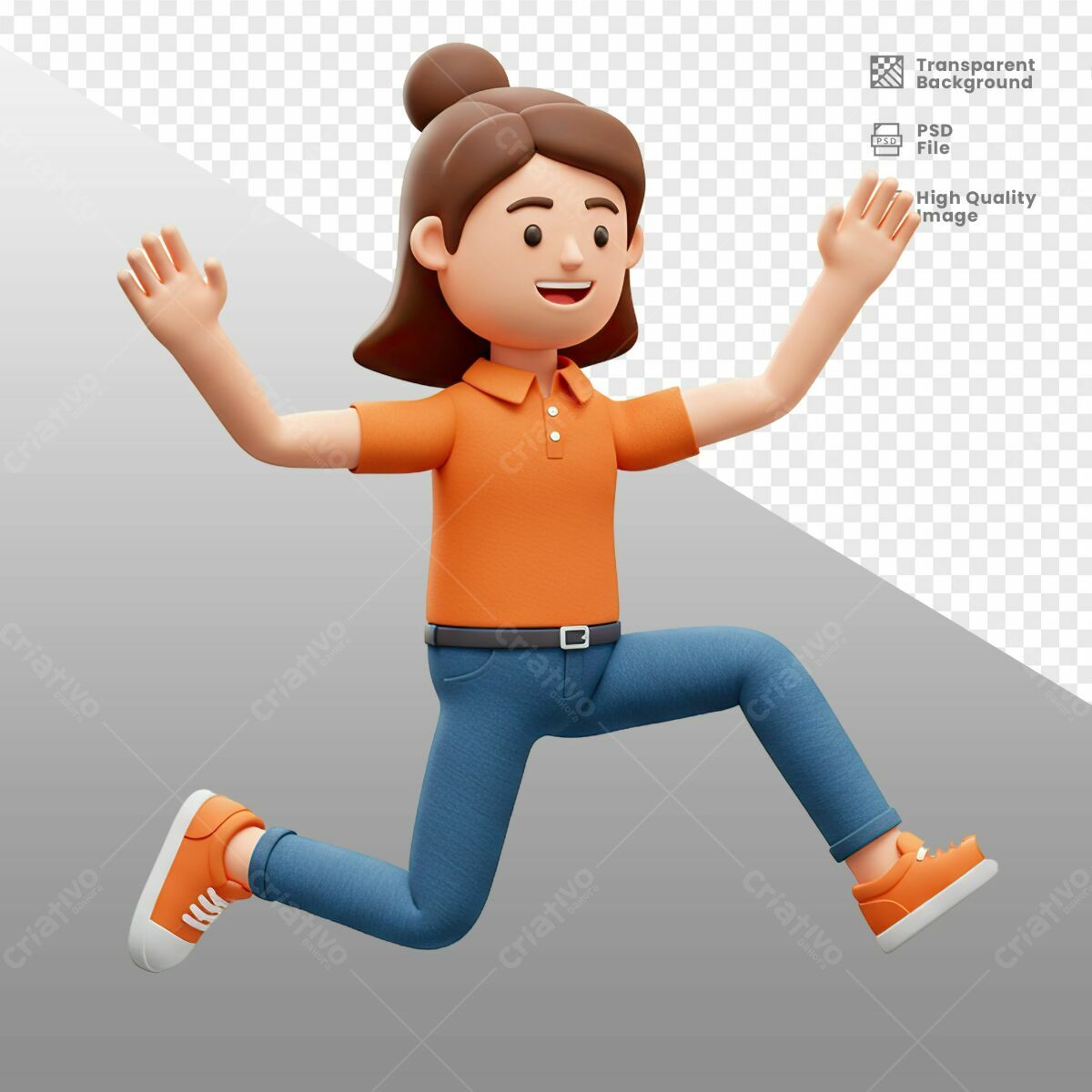 Personagem 3D Pulando PSD Editável