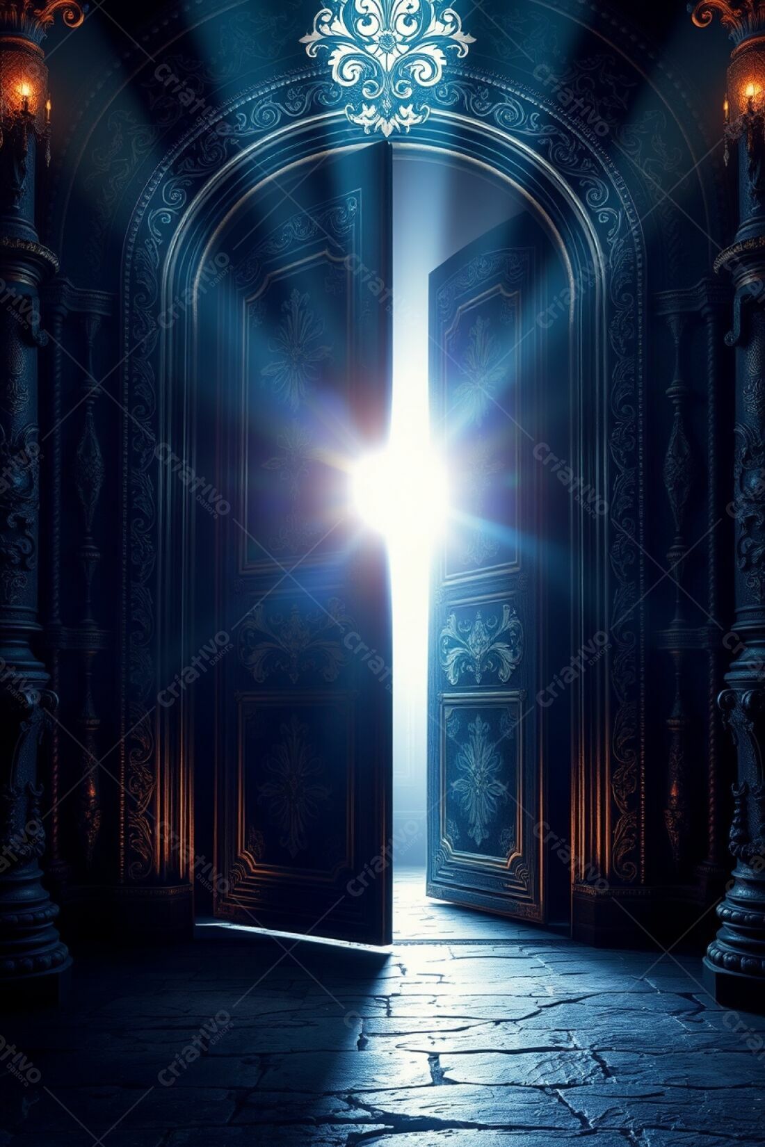 Portas antigas abertas revelando luz brilhante