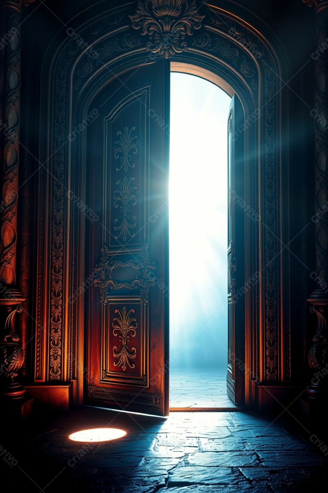 Porta antiga aberta para luz brilhante