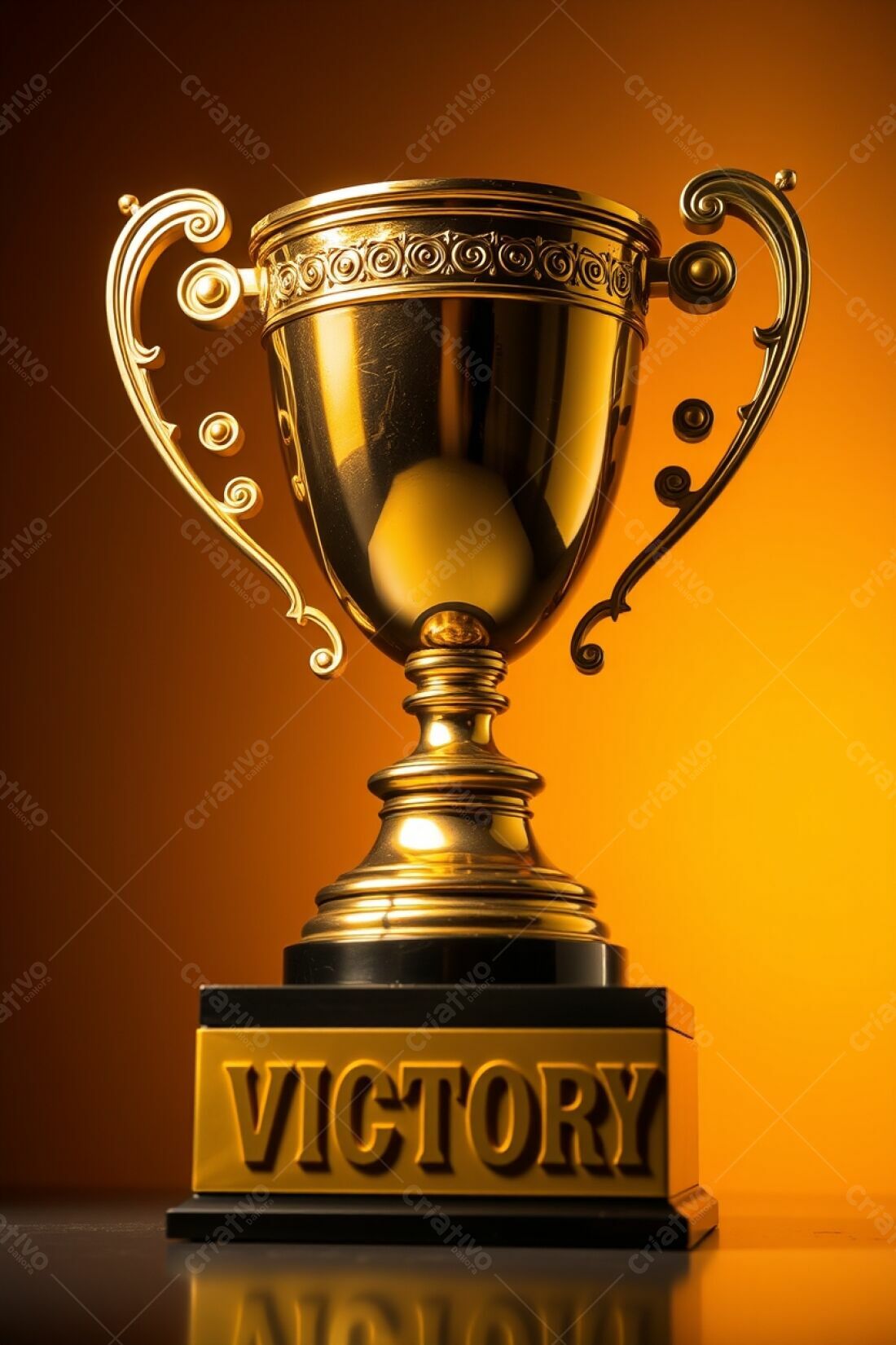 Troféu dourado vitória fundo laranja