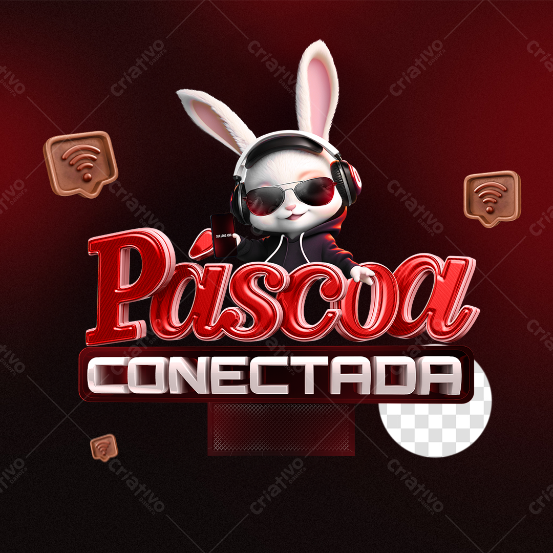 Selo 3D Pascoa Conectada Vermelho e Branco