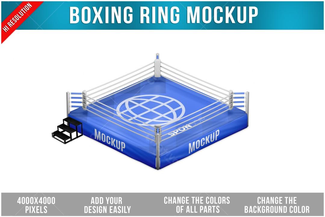 Mockup Realista de Ringue de Boxe Azul