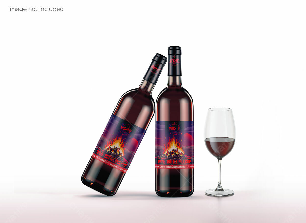 Mockup Garrafa de Vinho com Fogo PSD Editável