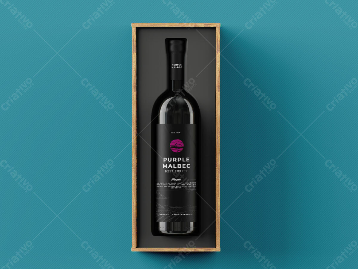 Mockup PSD para Rótulo de Vinho em Caixa de Madeira
