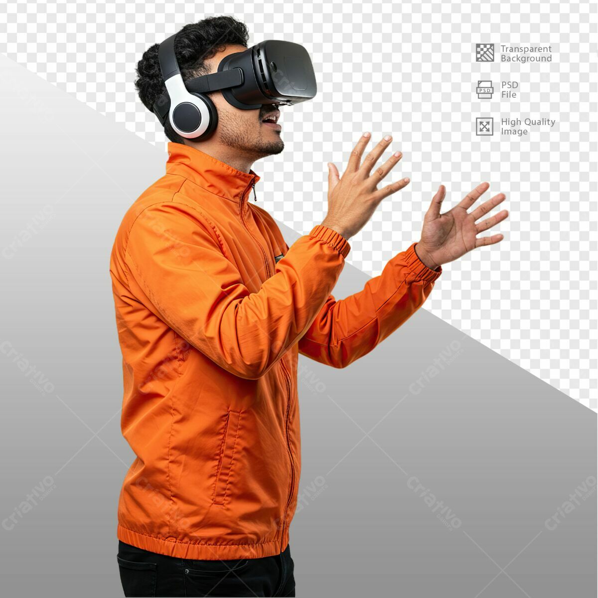 PSD Mockup Homem com Óculos VR Laranja PSD Editável