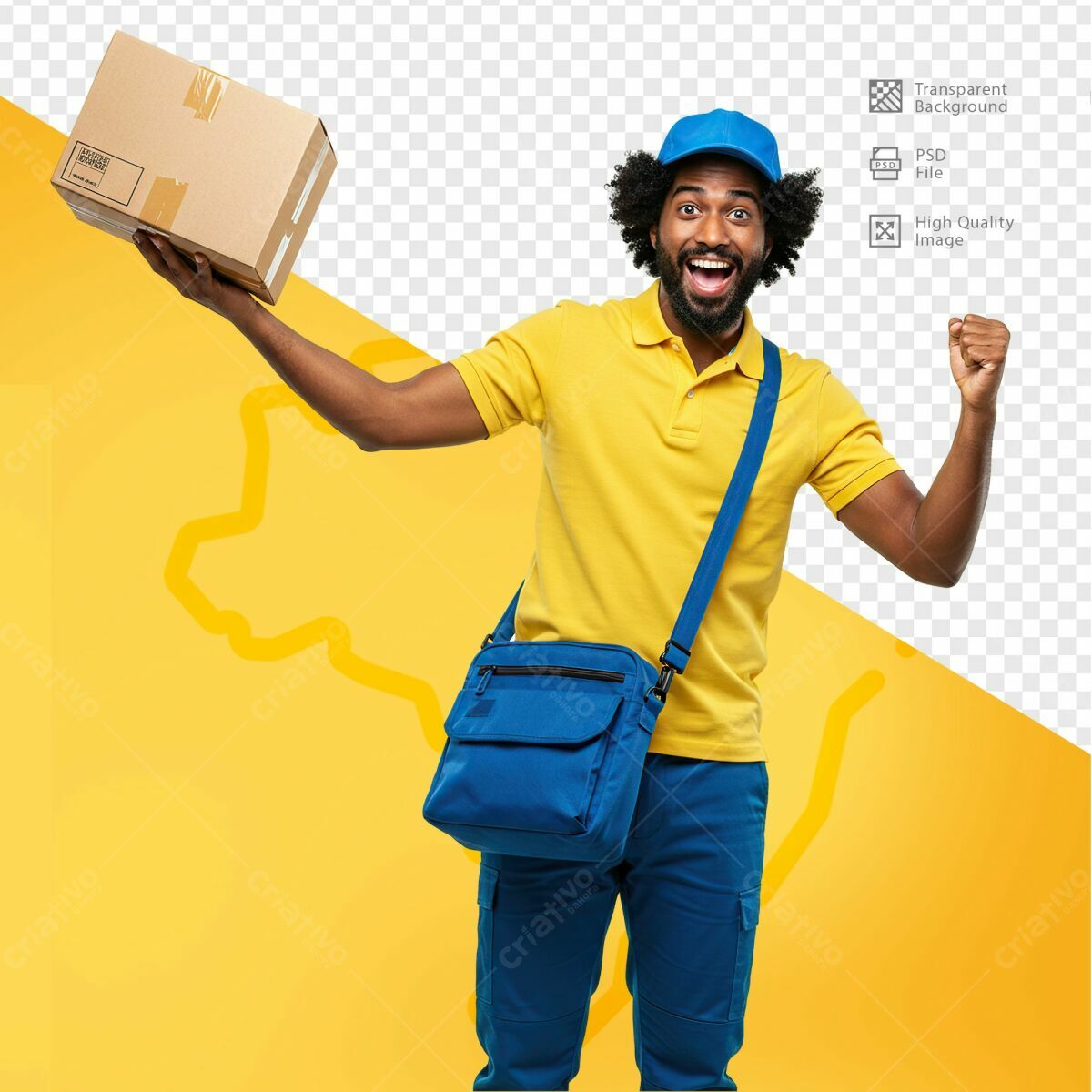 PSD Entregador Feliz com Caixa para E-commerce Editável