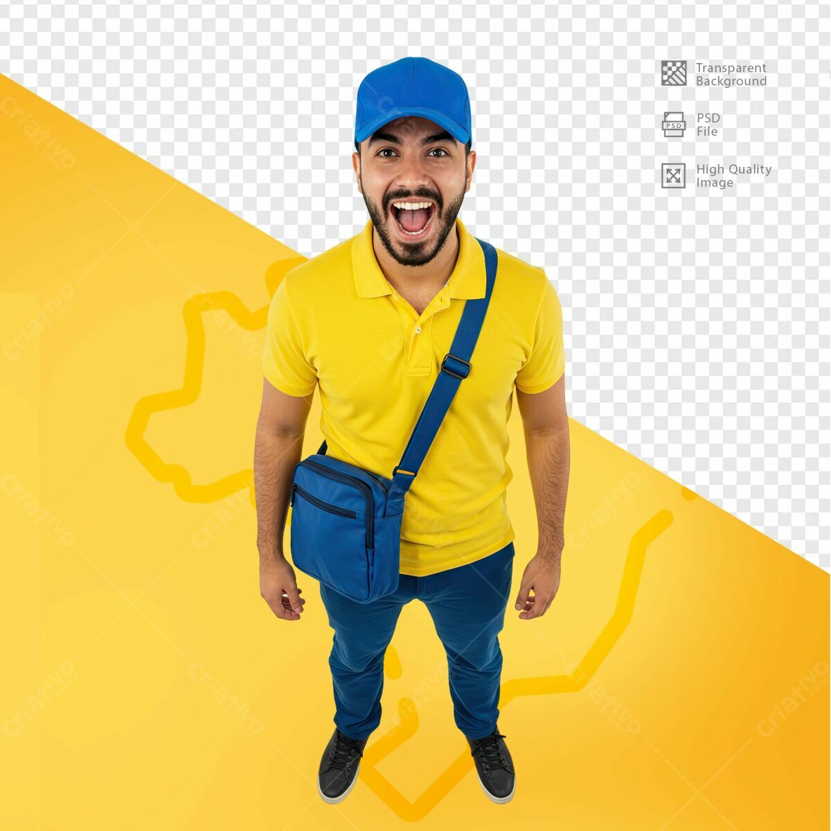 Mockup Entregador com Bolsa PSD Editável