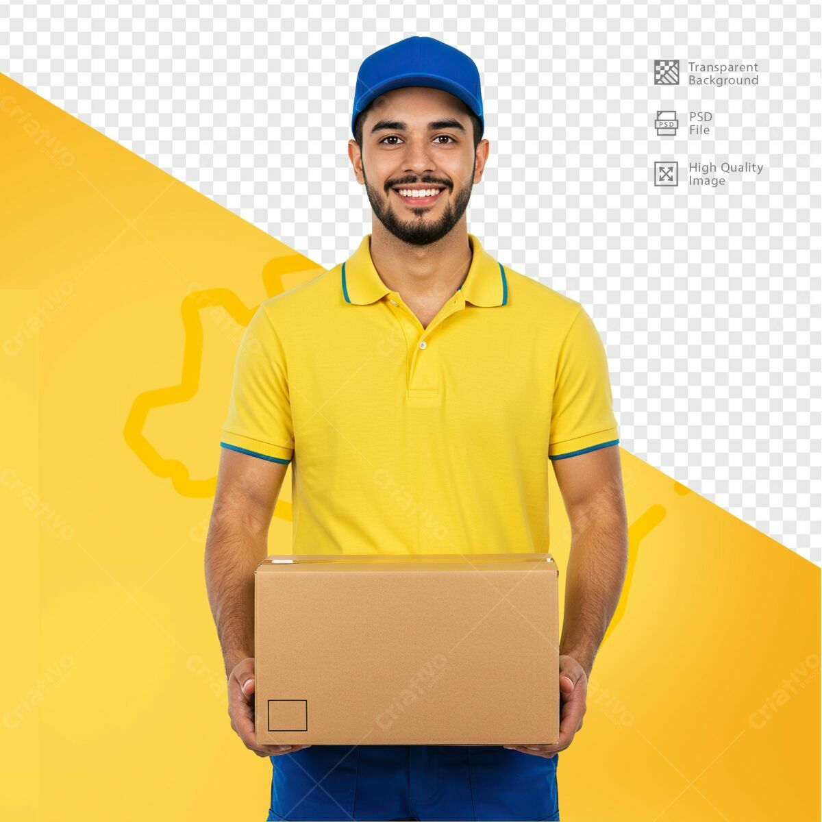 Mockup de Entregador com Caixa PSD Editável
