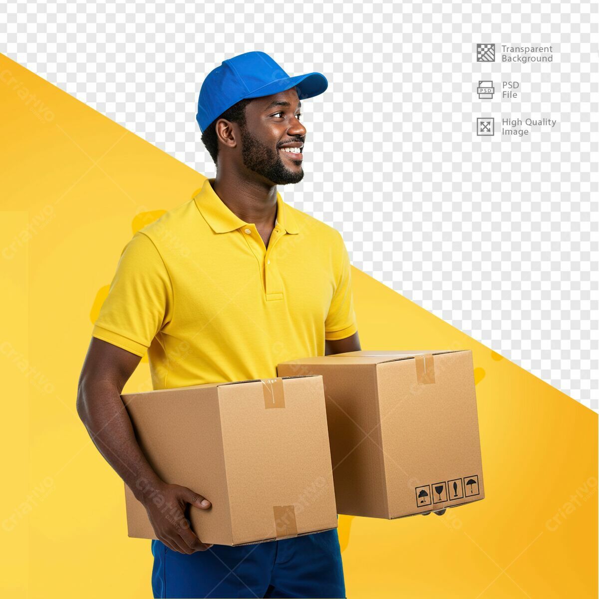 Mockup Entregador com Caixas PSD Editável