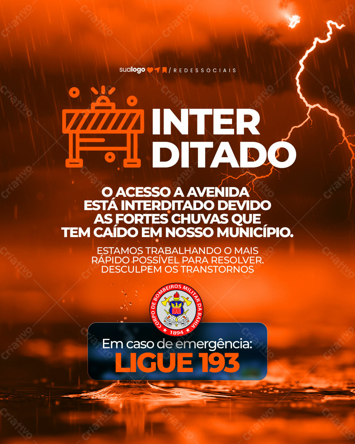 Flyer de Interdição de Avenida por Chuvas PSD Editável