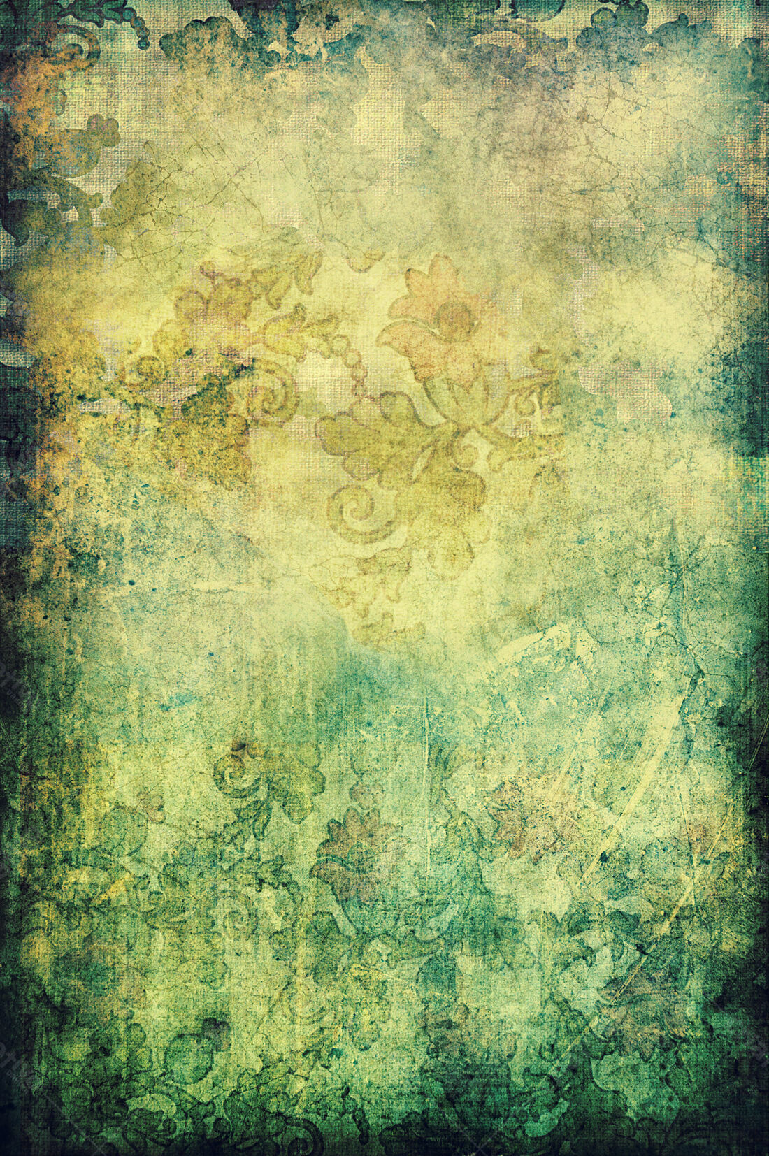 Padrão floral vintage verde e amarelo