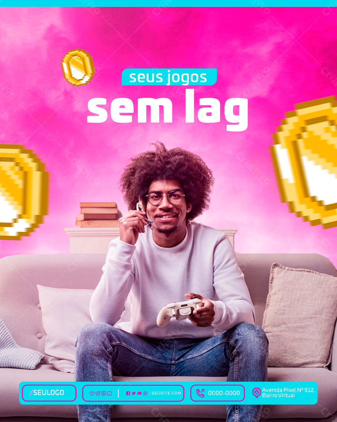 Flyer Gamer "Seus Jogos Sem Lag" PSD Editável
