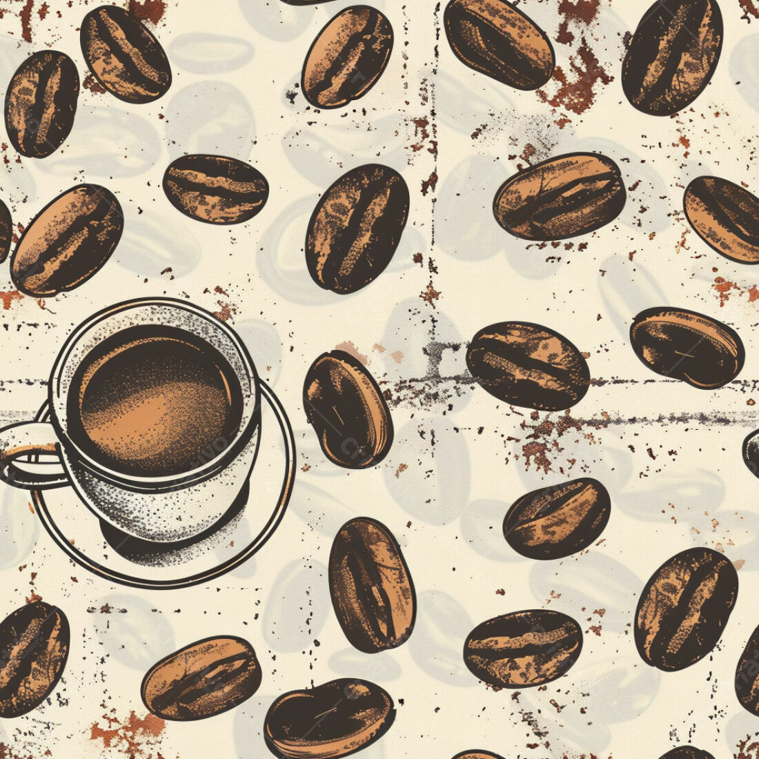 Textura Café Grãos e Xícara para Fundo