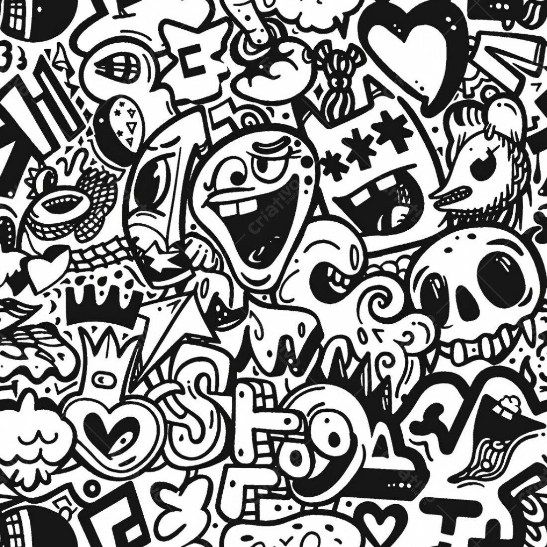 Textura Desenho Cartoon Preto e Branco para Fundo