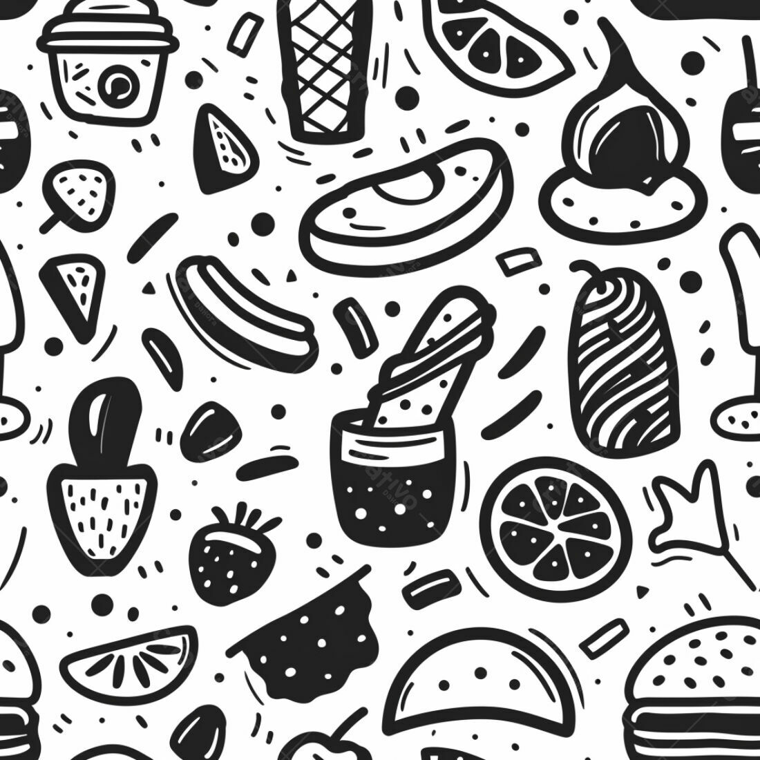 Textura Padrão Comida Preto e Branco para Fundo