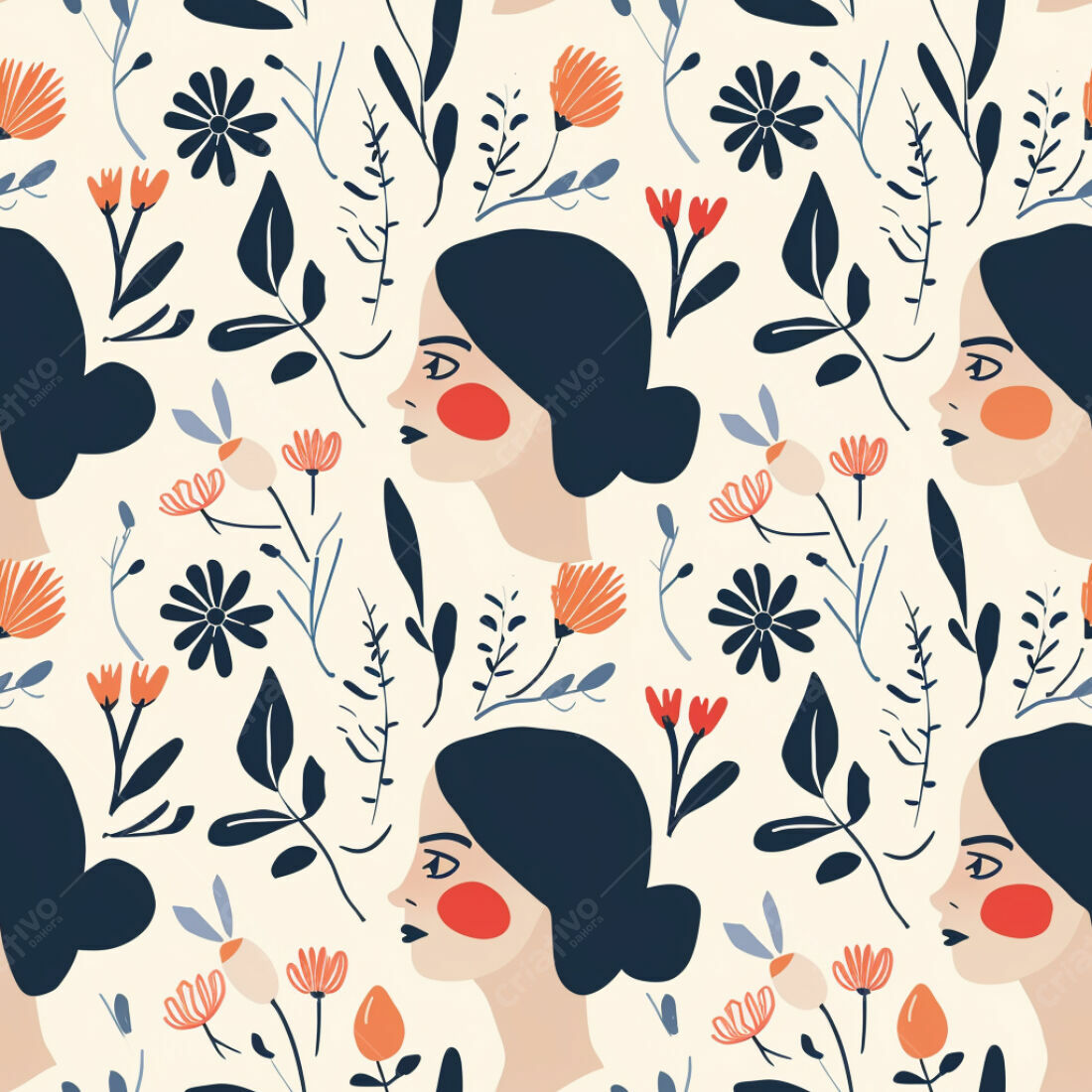 Textura floral rosto feminino para fundo