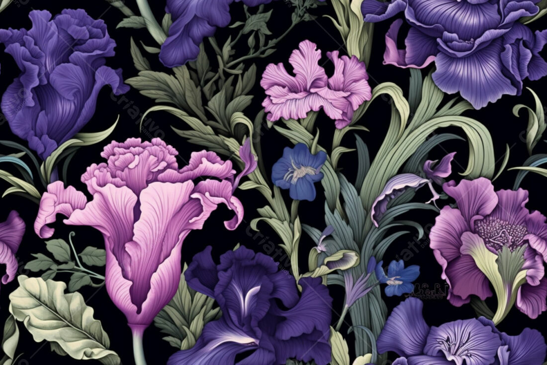 Textura Floral Íris para Papel de Parede