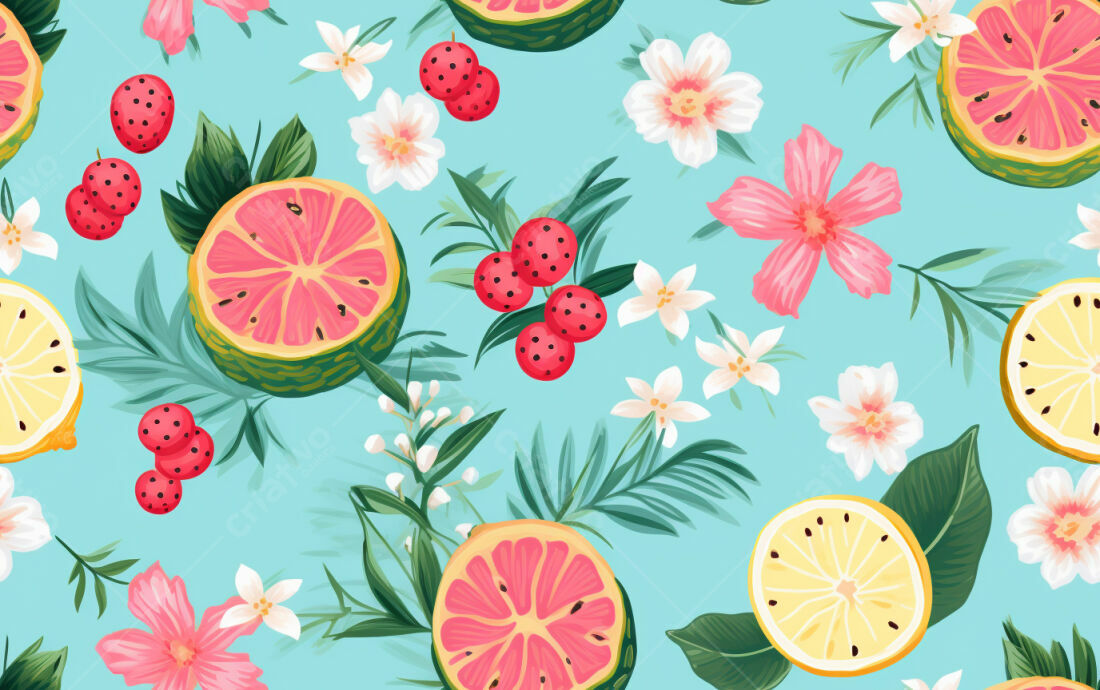 Textura floral tropical frutas para fundo