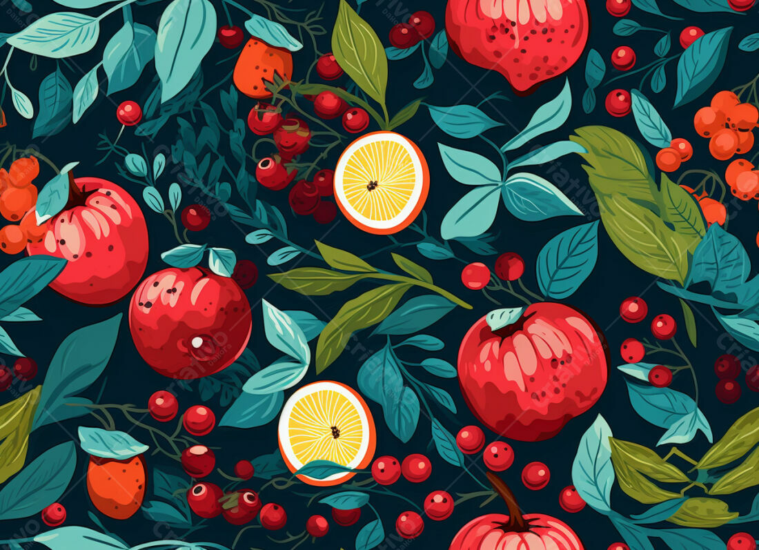 Textura Frutas Vermelhas e Folhas para Fundo