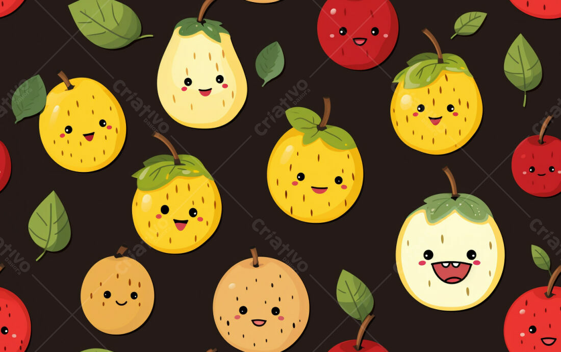 Textura Frutas Kawaii para Fundo