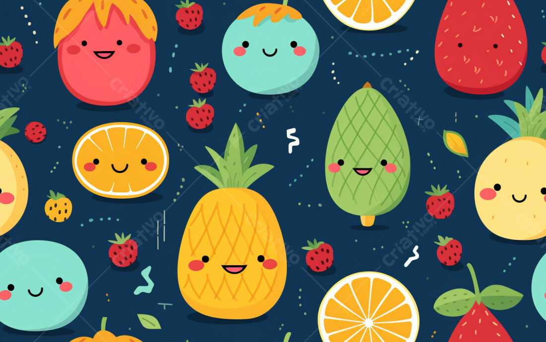 Textura Frutas Kawaii para Fundo