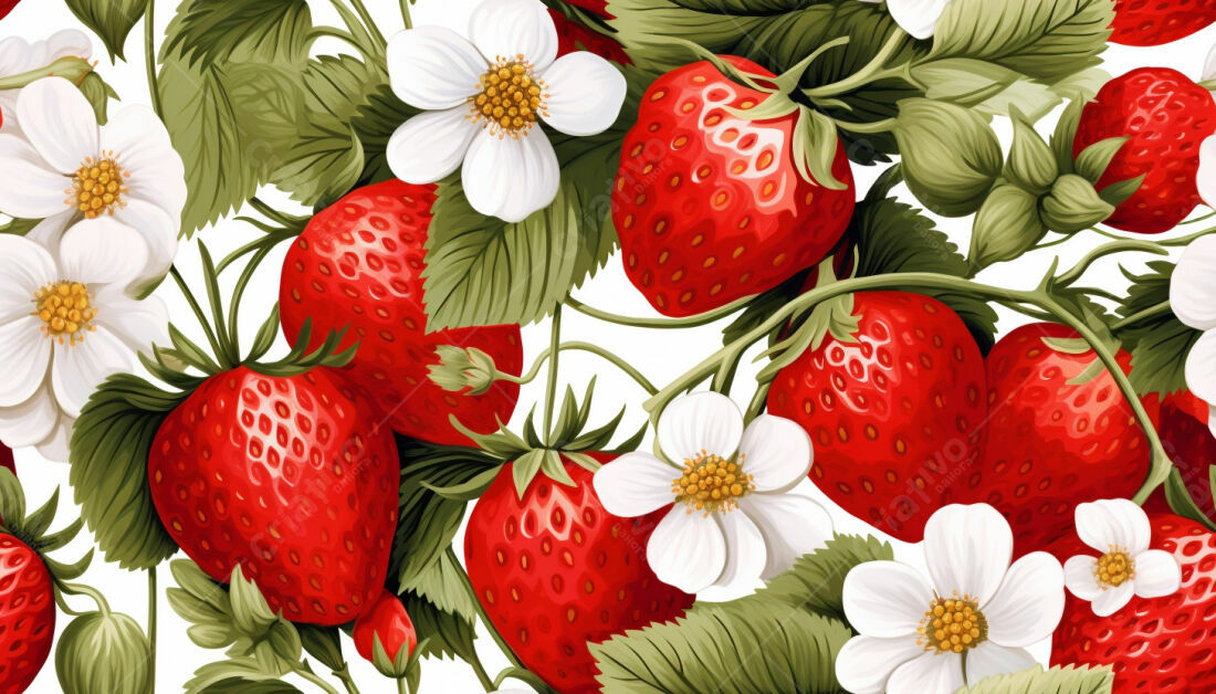 Textura Morango e Flores para Papel de Parede
