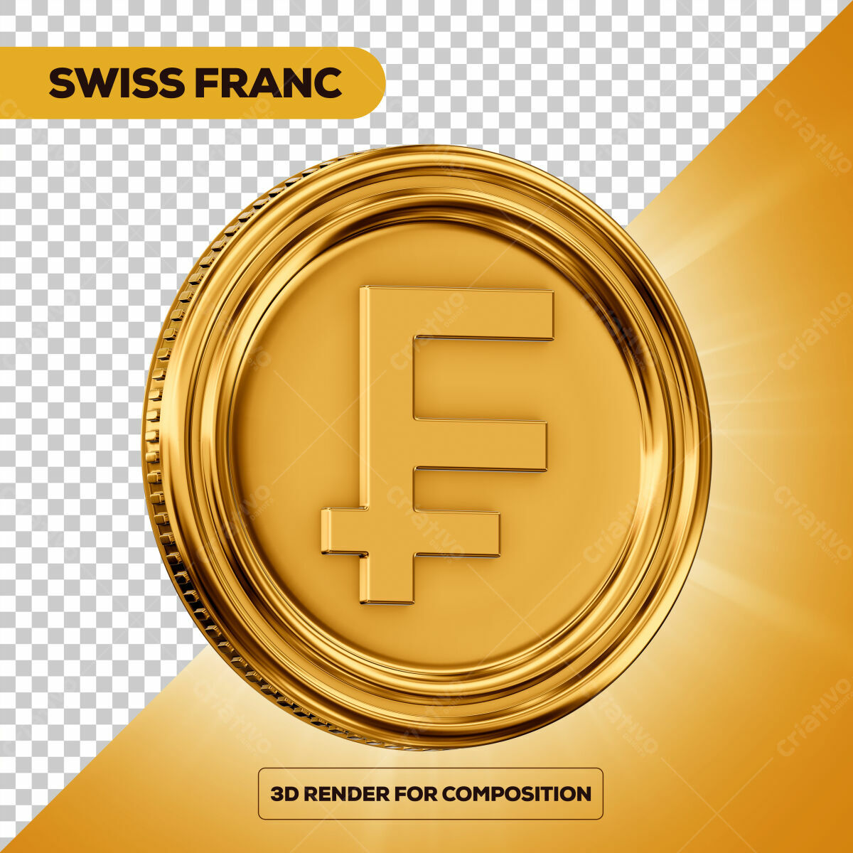 Editable PSD Gold Swiss Franc Coin 3D Render
