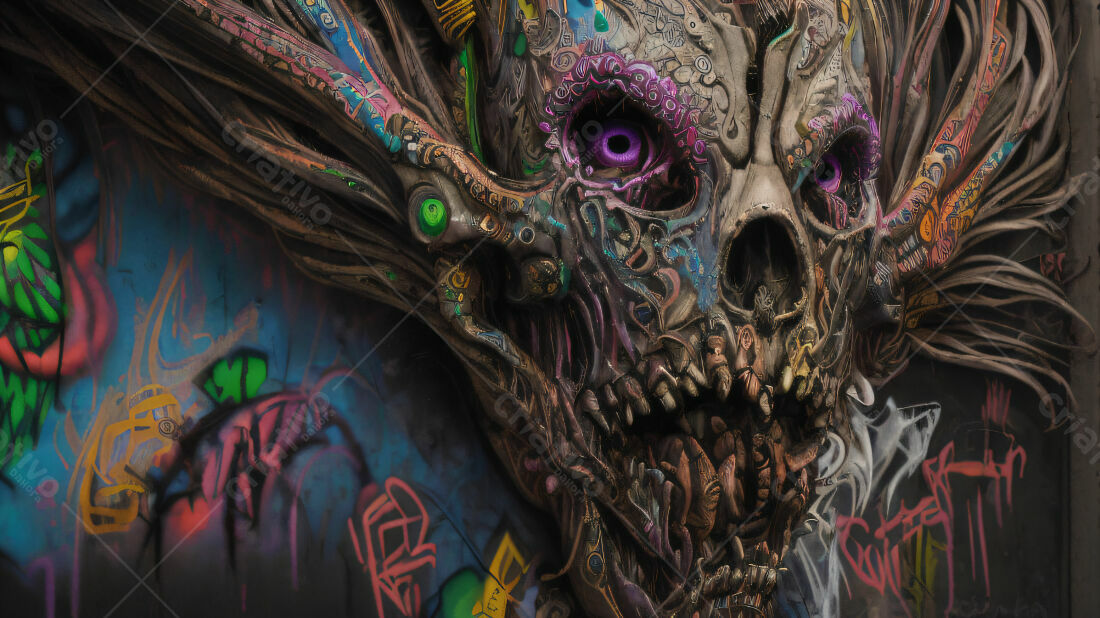 Textura Crânio Gótico Colorido para Arte Digital