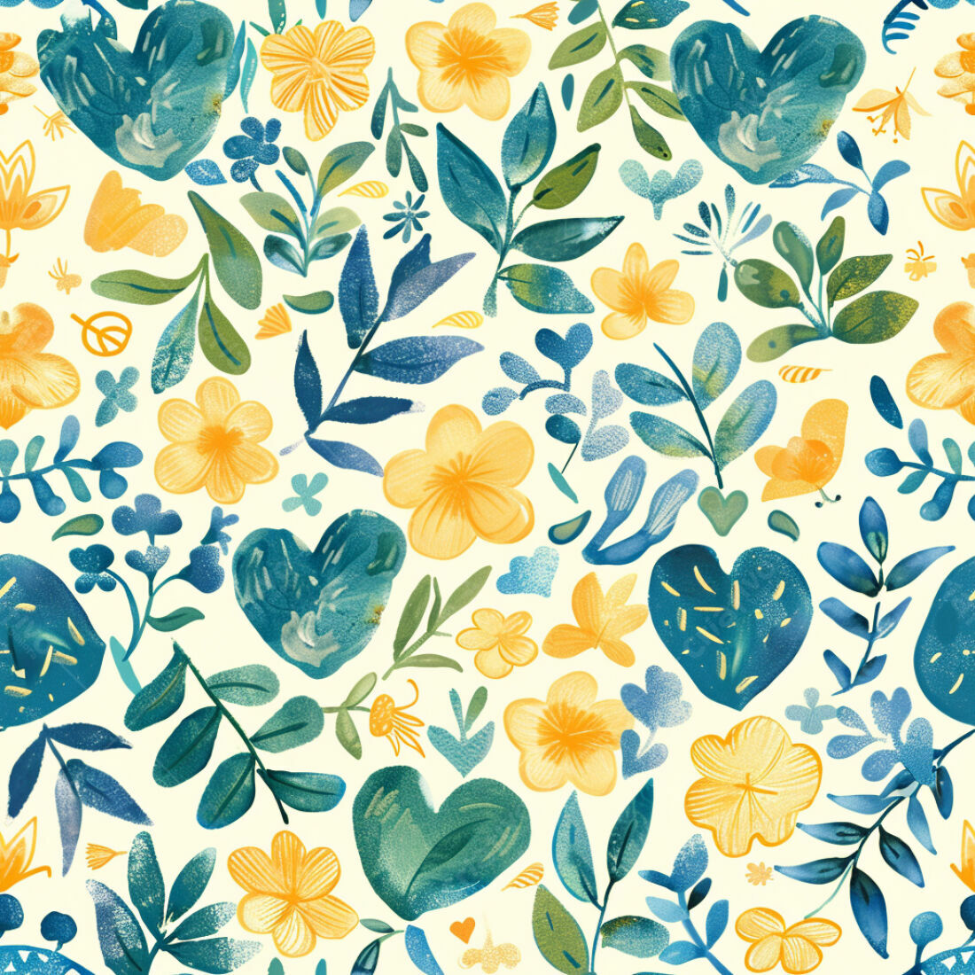 Textura floral amarela e azul para fundo
