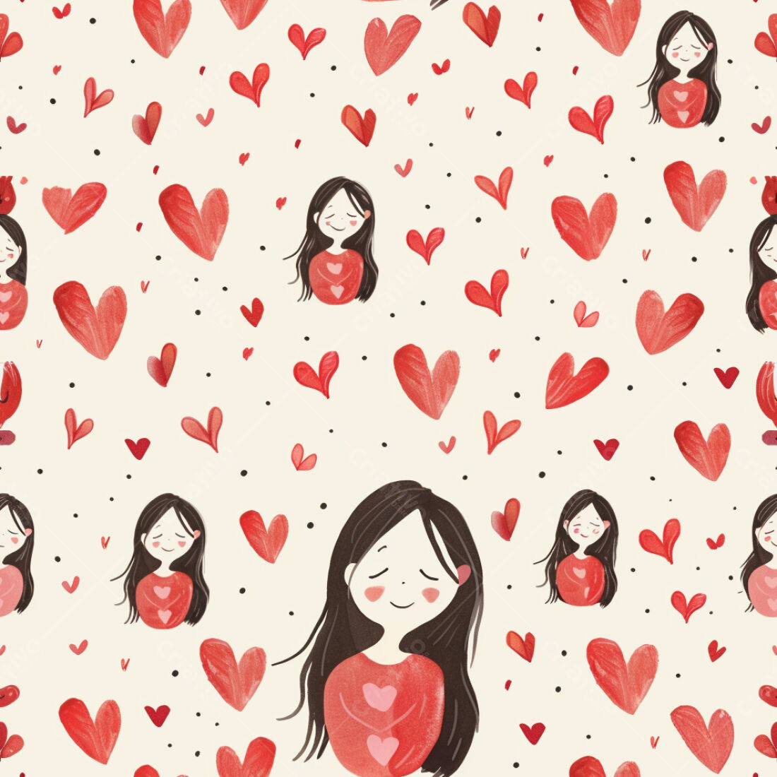 Textura Amorosa com Meninas e Corações para Fundo