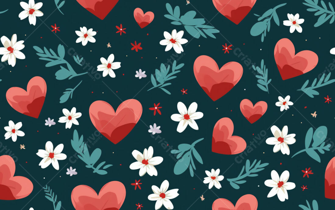 Textura floral corações vermelhos para fundo romântico