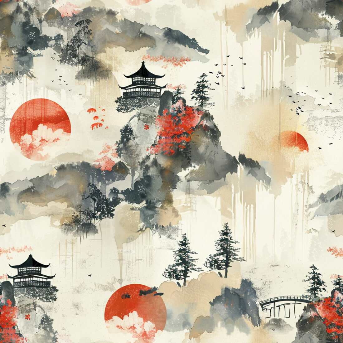 Textura Paisagem Oriental para Papel de Parede