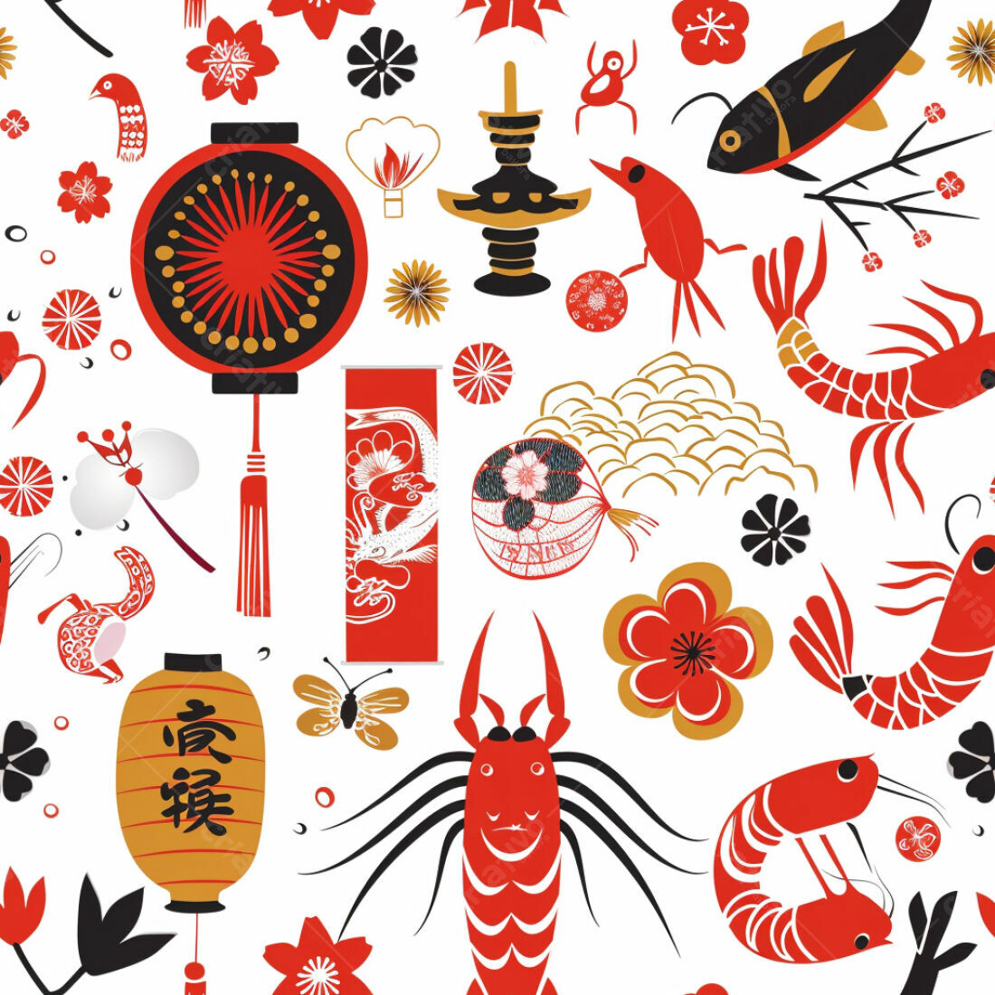 Textura Padrão Japonês Vermelho e Dourado para Fundo