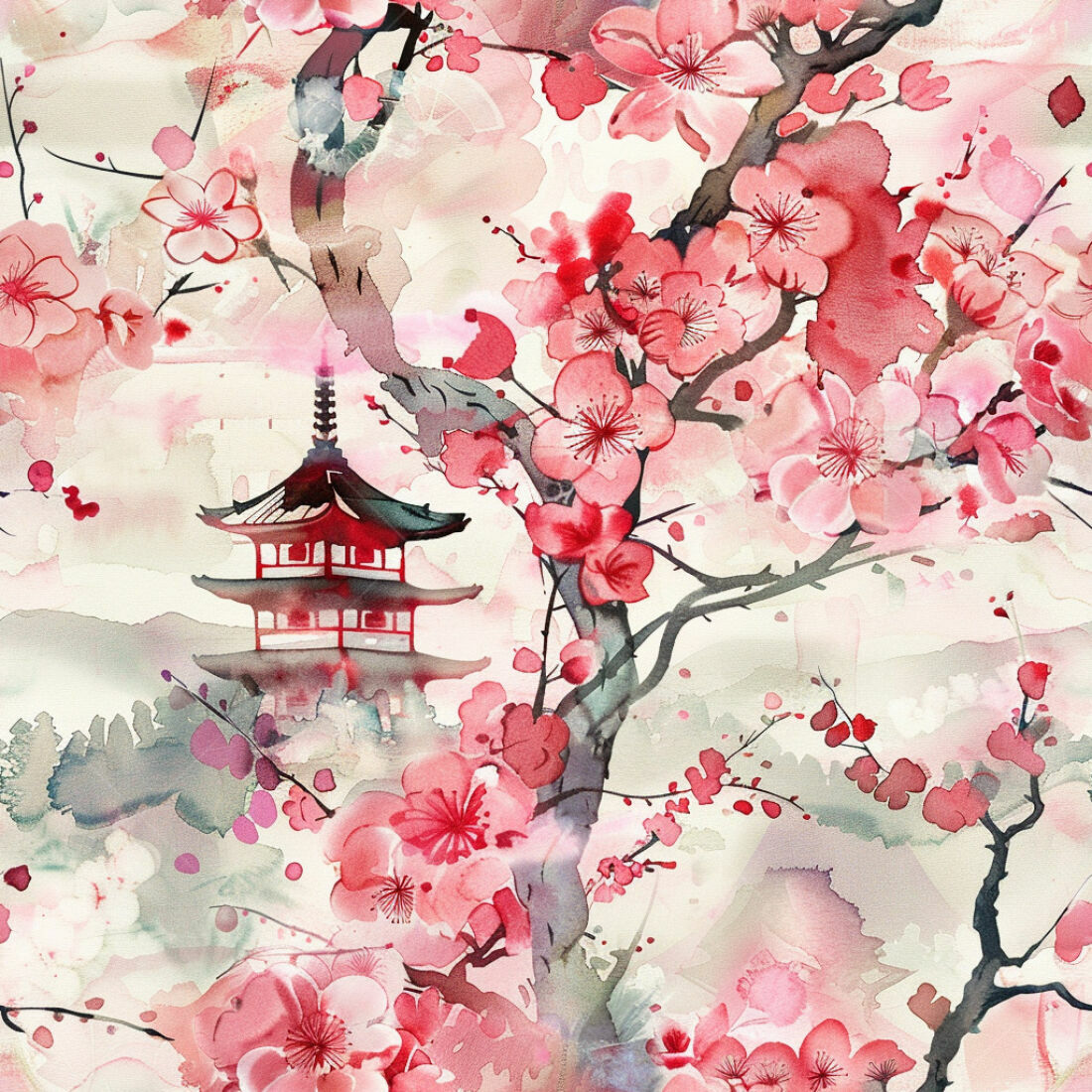 Textura Floral Sakura para Papel de Parede