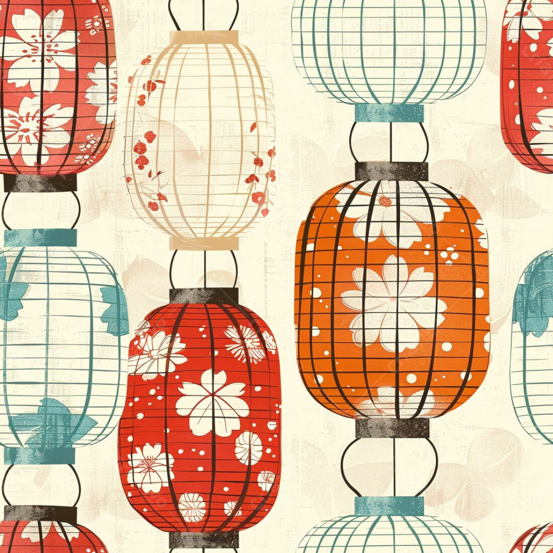 Textura Lanternas Japonesas para Papel de Parede