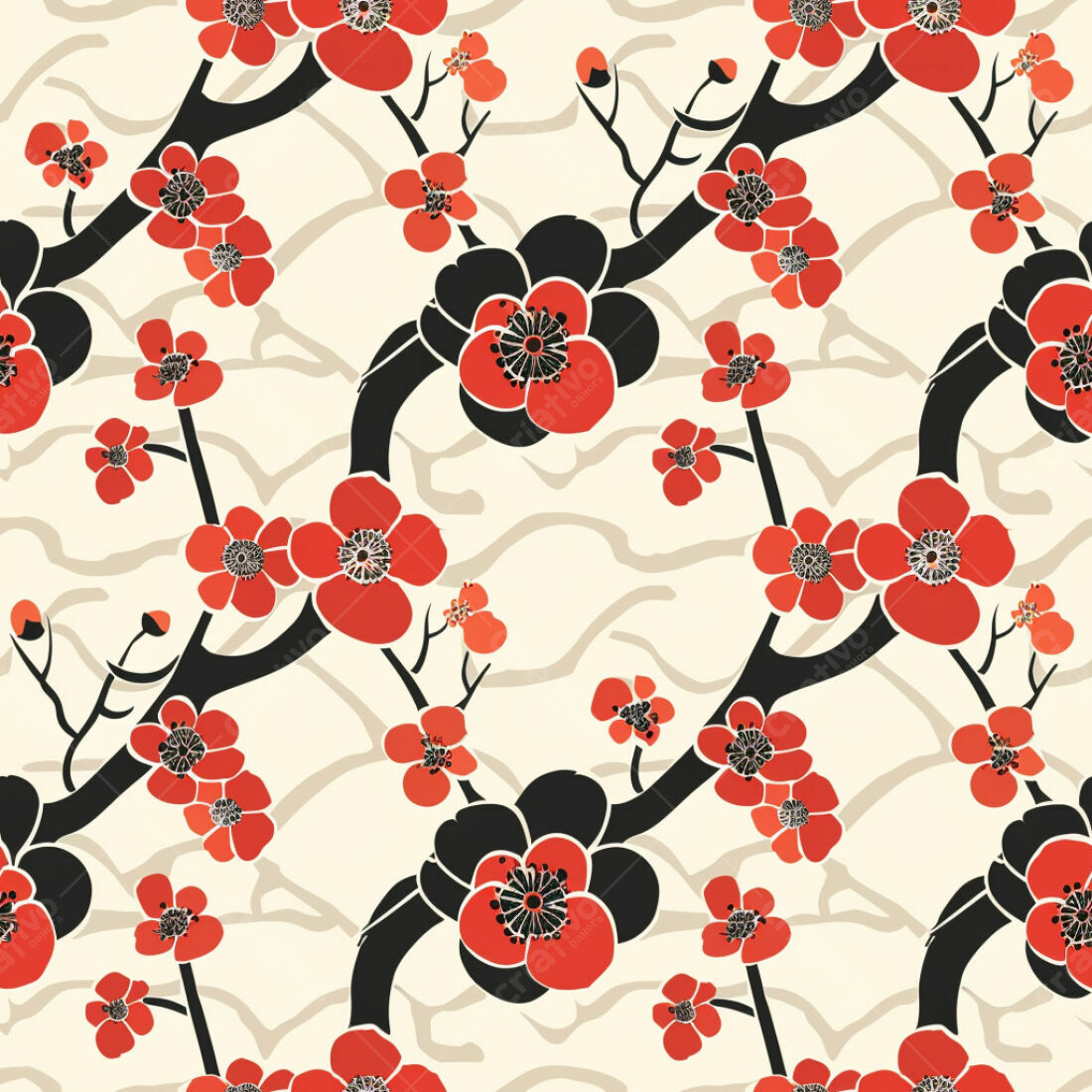 Textura Floral Japonesa para Papel de Parede