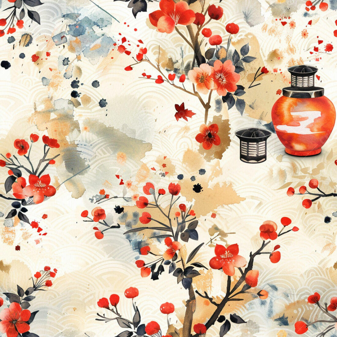 Textura Floral Oriental para Papel de Parede